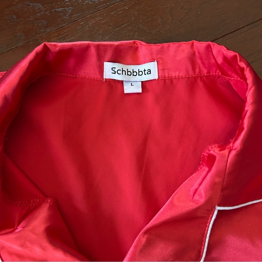 Red Satin Pajama Set long sleeve top size large pants medium - Picture 2 of 10
